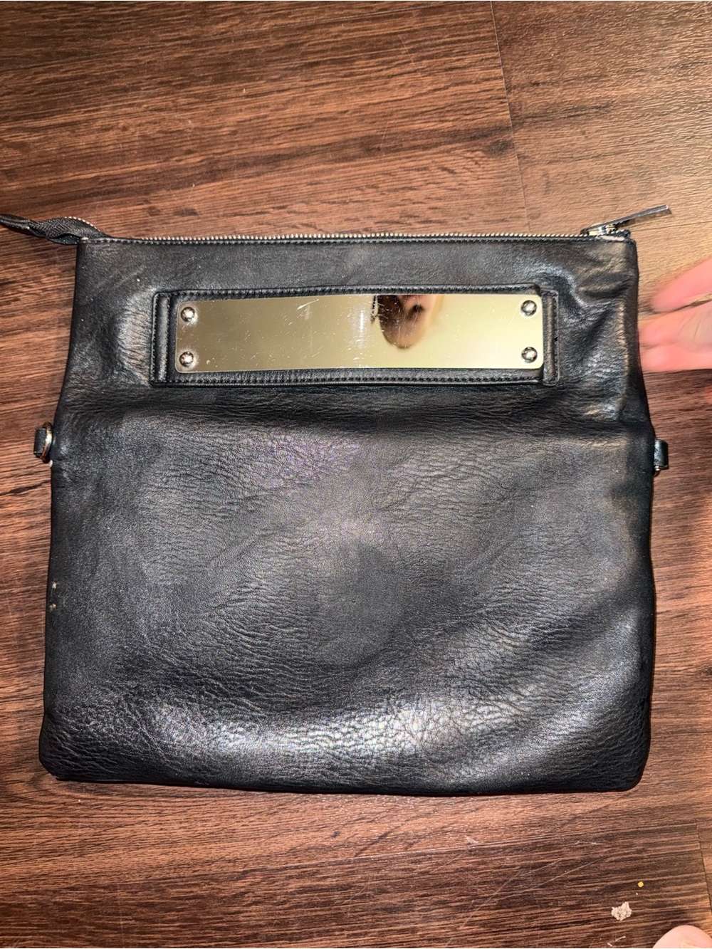 ALDO Black Foldover Clutch Crossbody Bag Minimalist Faux Leather Purse